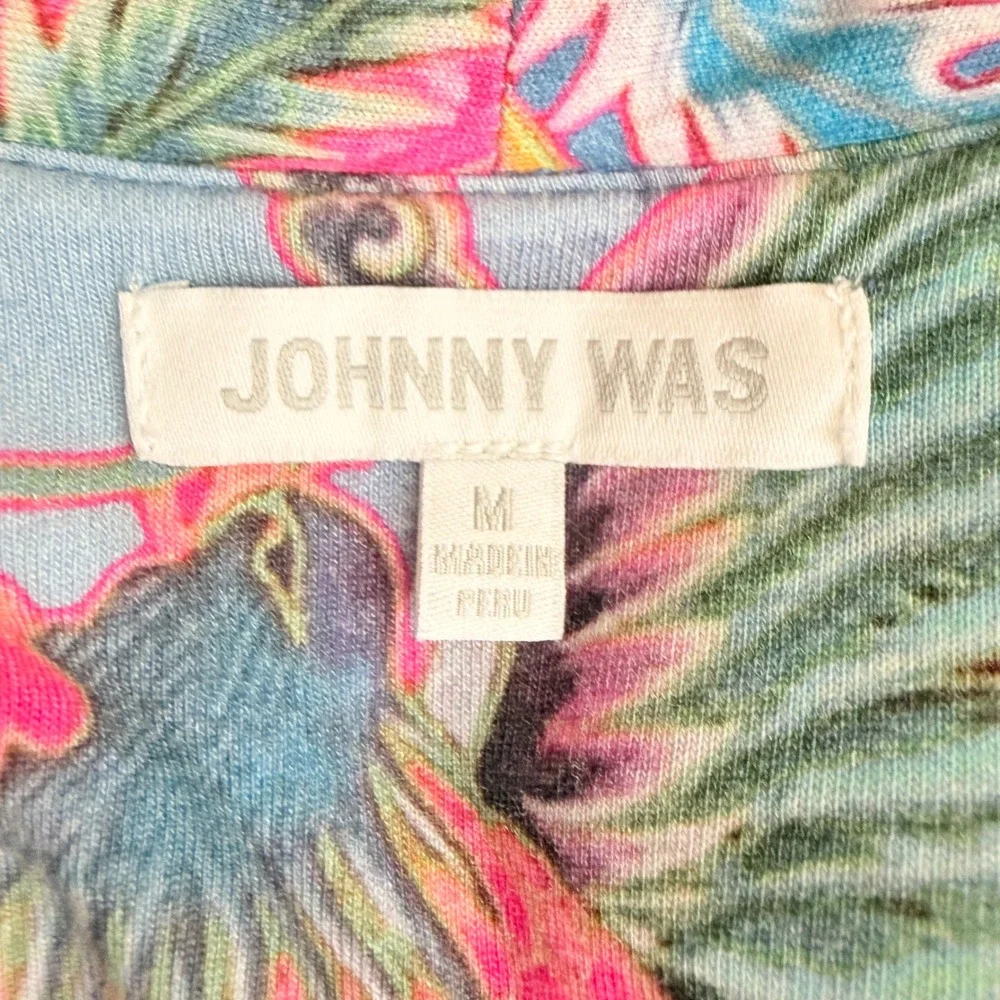 Johnny Was Women M Phoenix Floral Pima Cotton Modal Robe Kimono Blue Pockets